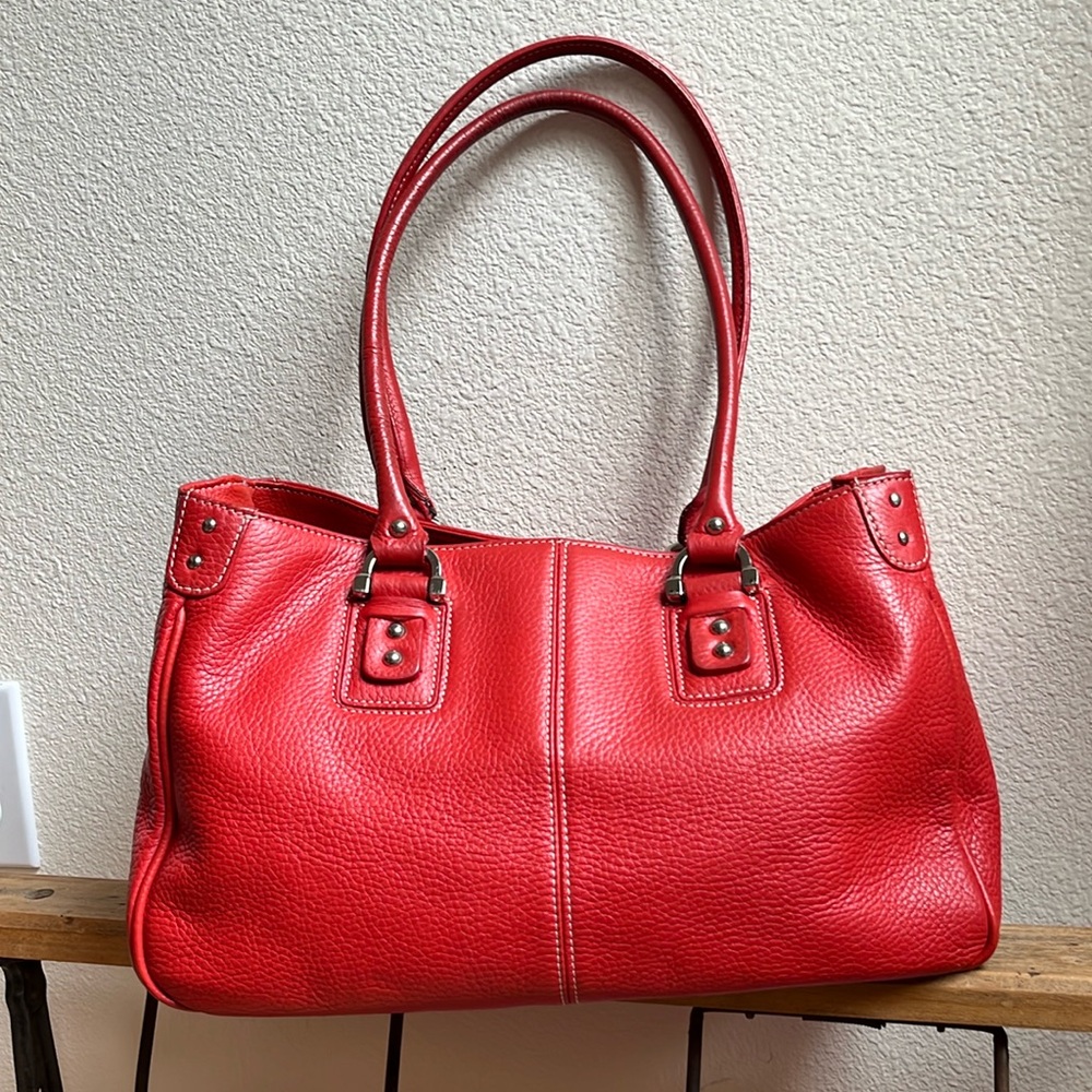 Tignanello Red Pebbled Leather Shoulder Bag